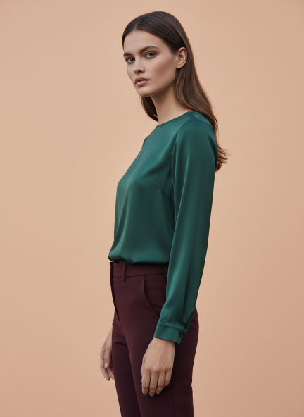 European Satin Bishop Sleeves Top