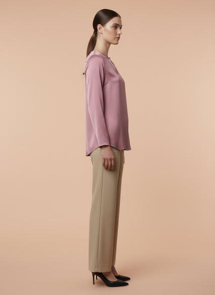 Summer Satin Rose Pink Mandarin Collar Button Tunic