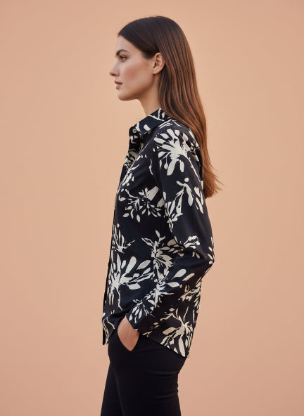 Women'S Premium Rayon Shirt With Navy Floral Print