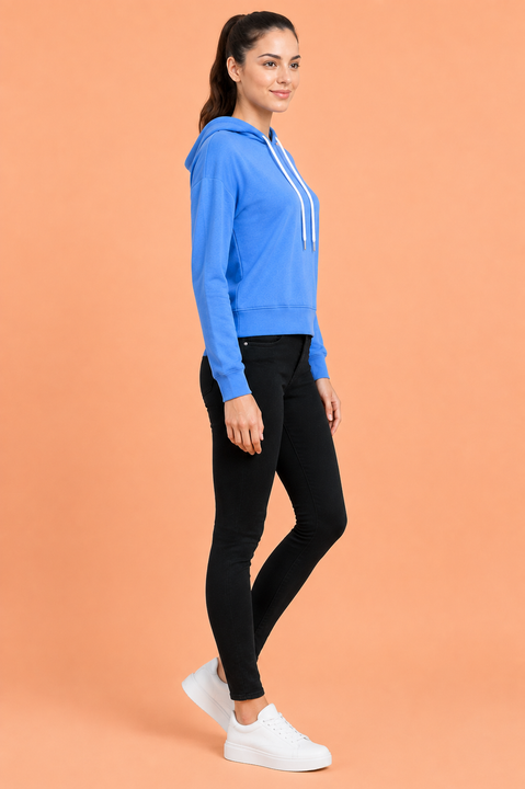 Amswan Women'S Blue Solid Full Sleeve Hoodie