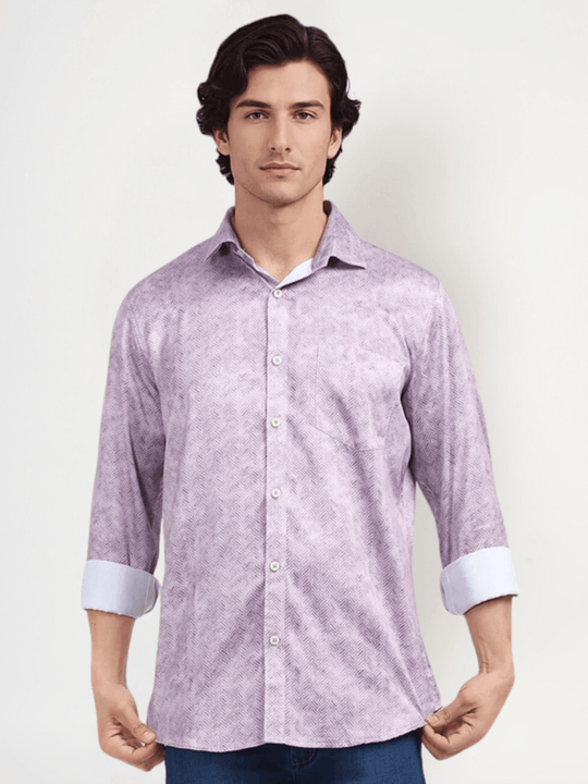 Men'S Poly Satin Lycra Purple Digital Printed Shirt