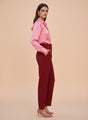 Banana Crepe Maroon Skin Fit With Multi Pleated Trouser