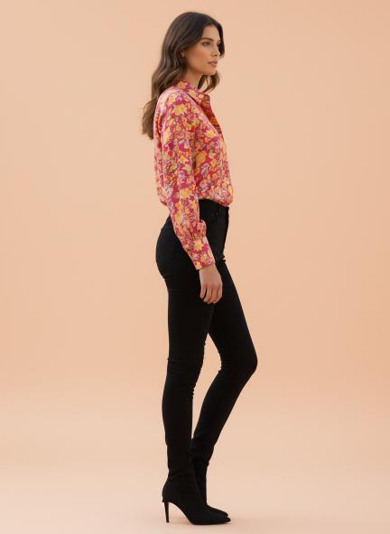 Satin Digital Print Puff Sleeve Shirt