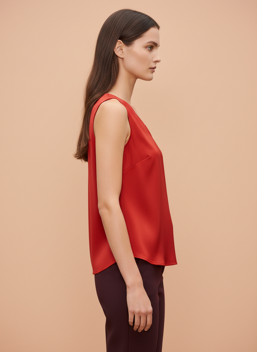 European Satin V Neck Sleeveless Top