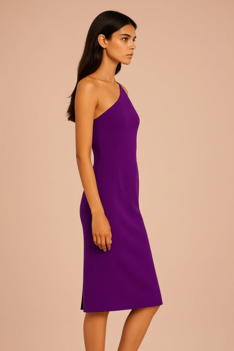 European Satin Purple Midi Dress