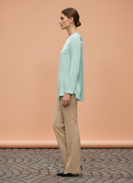 Summer Satin Mint Green Mandarin Collar Button Tunic