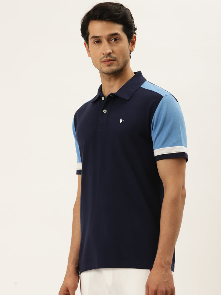 Mens Cotton Rich Colourblocked Half Sleeve Collar T-Shirts
