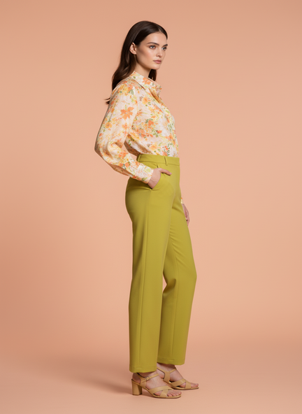 Banana Crepe Lime Green Straight Fit Flap Pocket Trouser