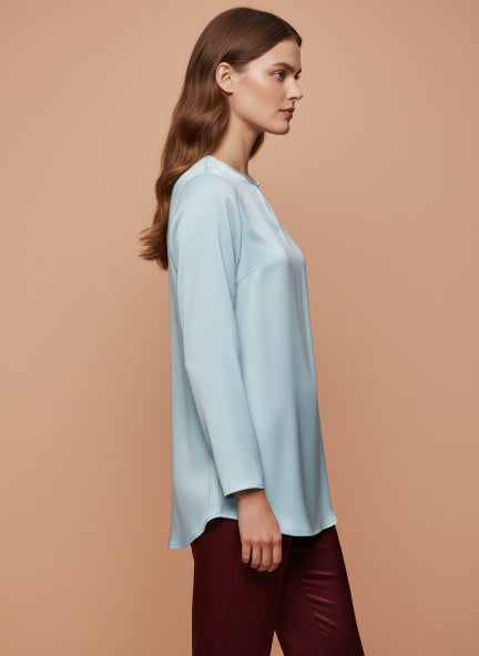Summer Satin Light Cyan Mandarin Collar Button Tunic