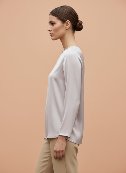 Summer Satin Light Pink Mandarin Collar Button Tunic