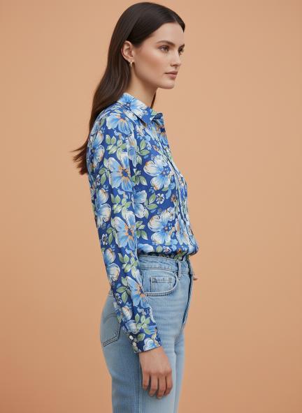 Premium Muslin Digital Print Puff Sleeve Shirt