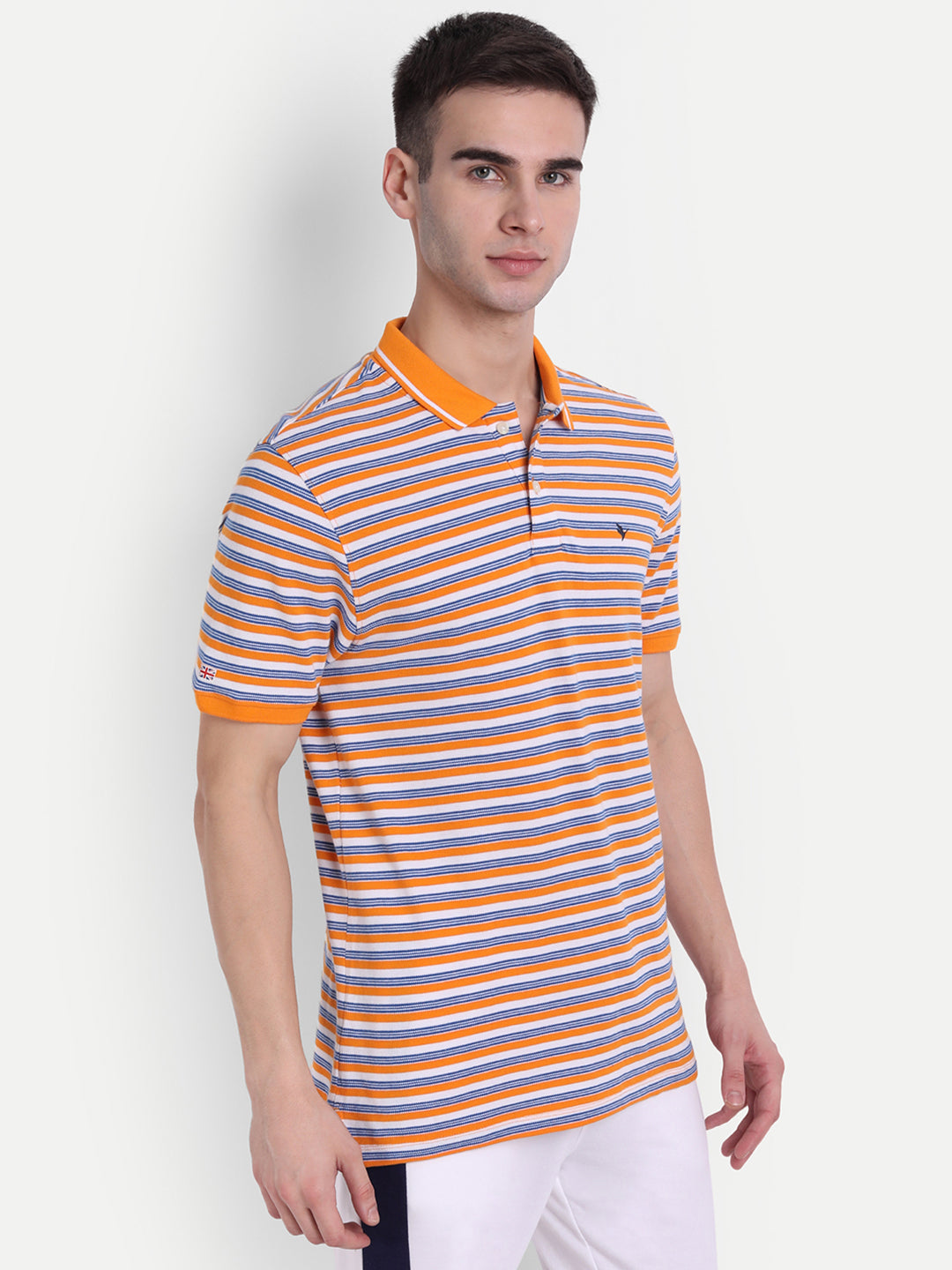 Premium Orange Cotton Striped Half Sleeve Polo