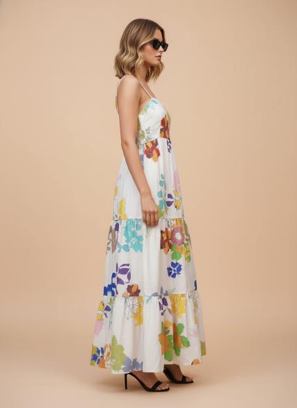 Premium Micro Digital Print  Shoulder Strap Maxi Dress With Slash Pocket