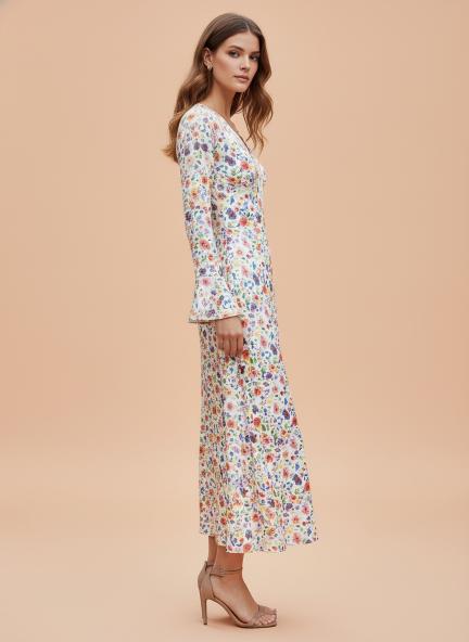 Premium Micro Digital Print  Maxi Dress With Slash Pocket