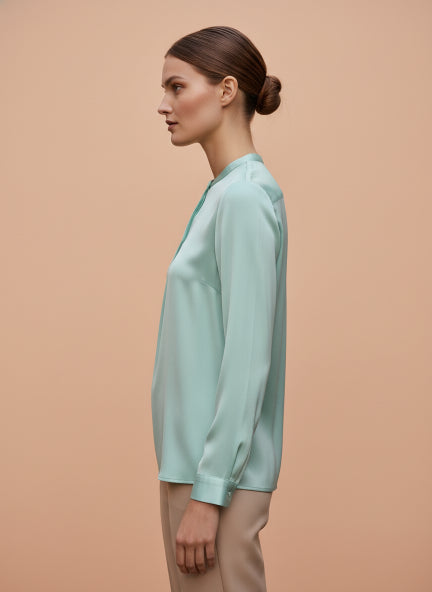 Summer Satin Mint Green Front Pleated Tunic