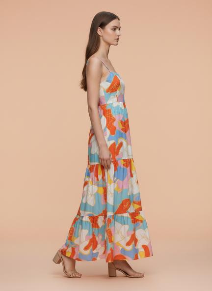 Premium Muslin Digital Print  Shoulder Strap Maxi Dress With Slash Pocket