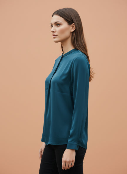 Summer Satin Deep Teal Front Pleated Tunic
