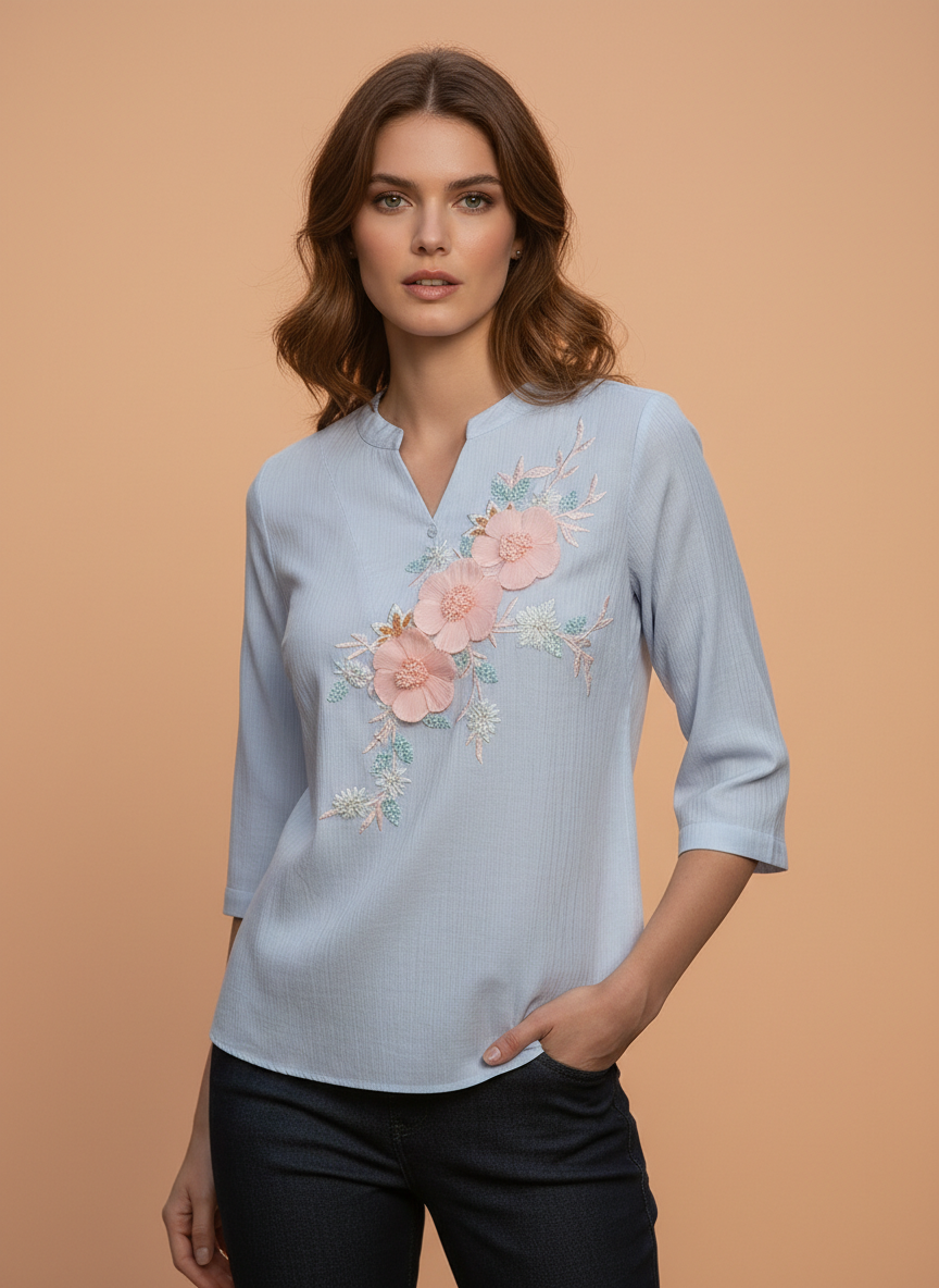 Floral Embroidered Women’s Casual Top