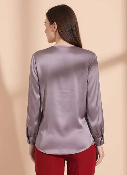 Summer Satin Mauve Peter Pan Collar Top