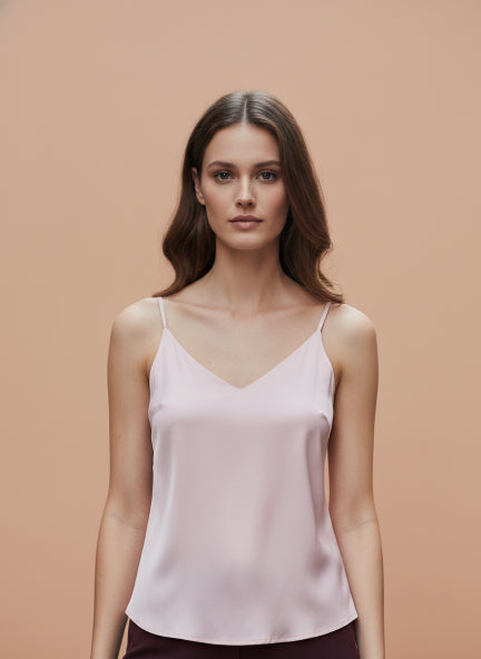 European Satin V-Neck Sleeveless Top