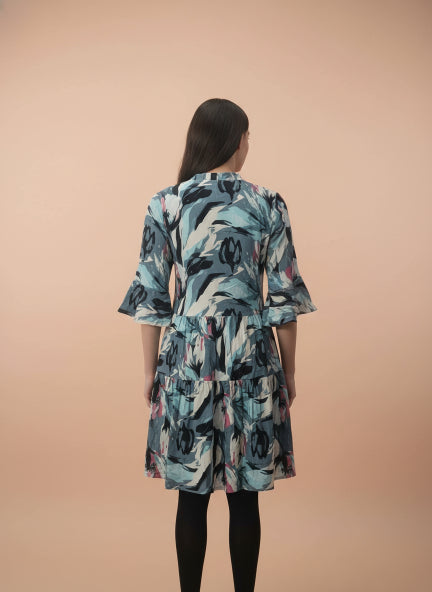 Rayon Printed Fit & Flare V Neck String Midi Dress