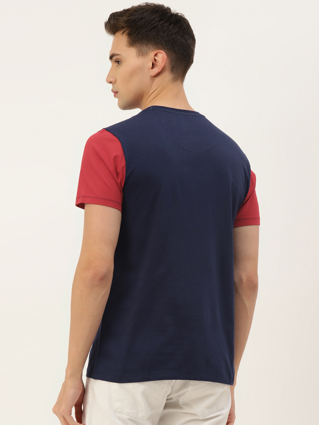 MENS PREMIUM COTTON LYCRA COLOURBLOCK HALF SLEEVE CREW NECK T-SHIRTS
