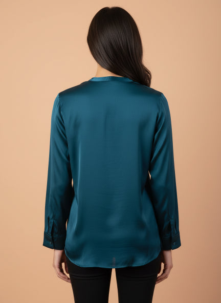 Summer Satin Deep Teal Front Pleated Tunic