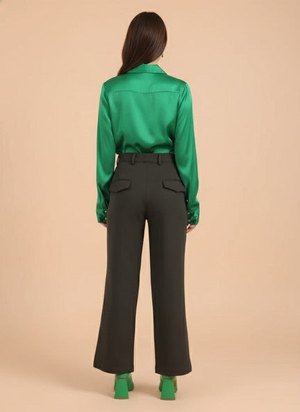 Banana Crepe Olive Straight Fit With Flap Pocket Trouser