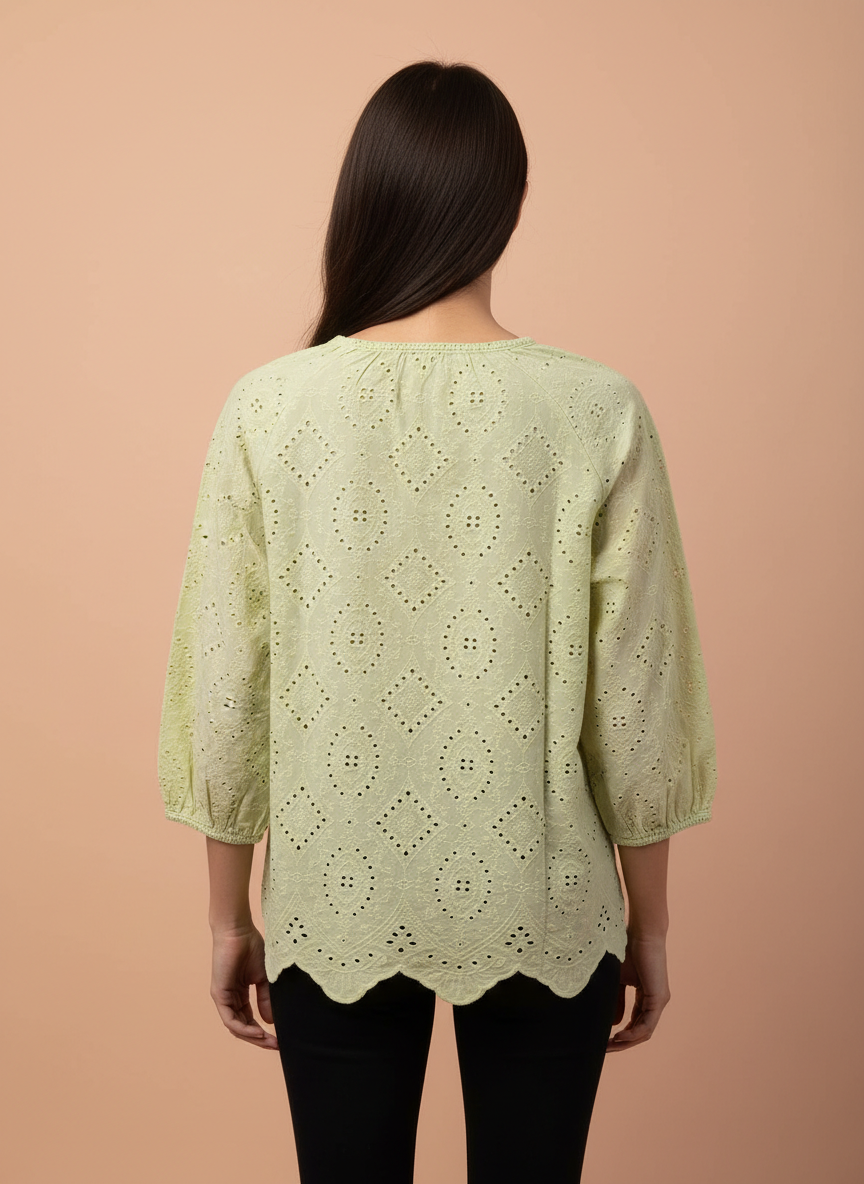 Chic Cutwork Women’s Top with Tassel Tie