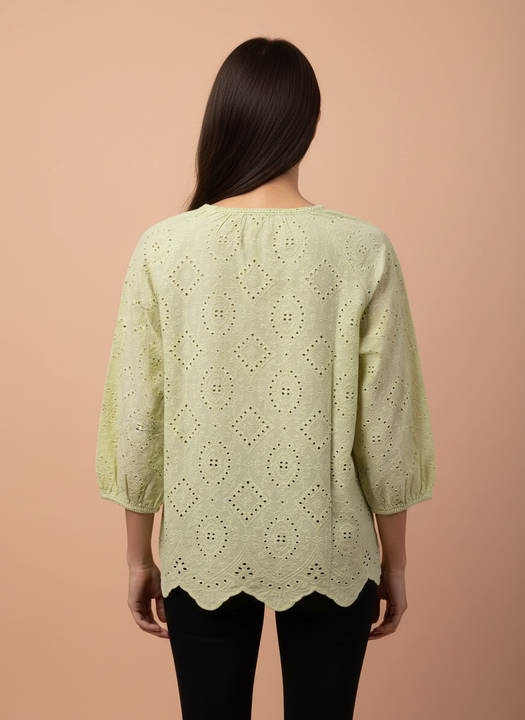 Chic Cutwork Women’s Top with Tassel Tie