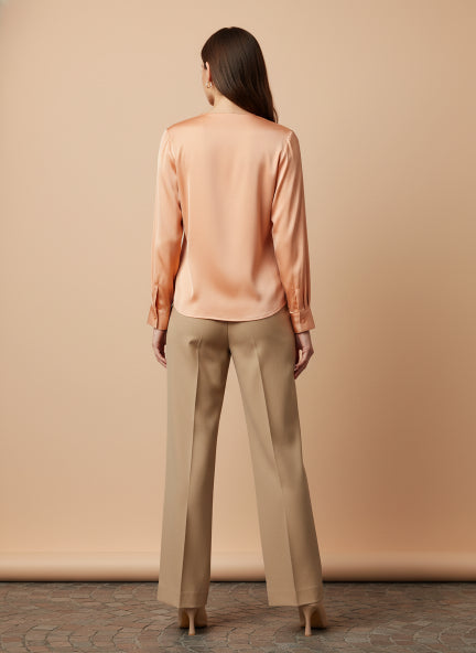 Summer Satin Crimson Orange Peter Pan Collar Top