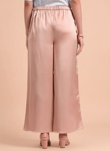 European Satin Flared Pleated Trouser