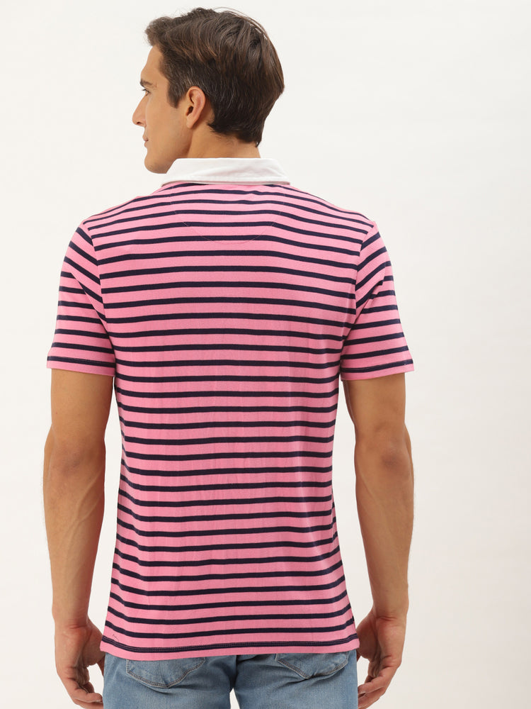 Mens Premium Cotton Striped Half Sleeve Collar T-Shirts