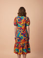 Rayon Printed Puff Sleeve A Line Front Button Maxi Dress