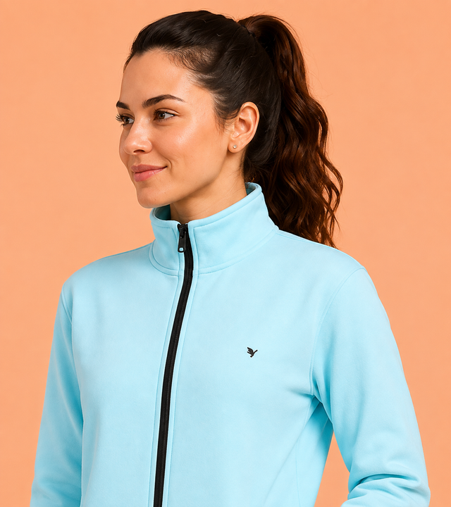Amswan Premium Cotton Women'S Aqua Zip-Up Sweatshirt