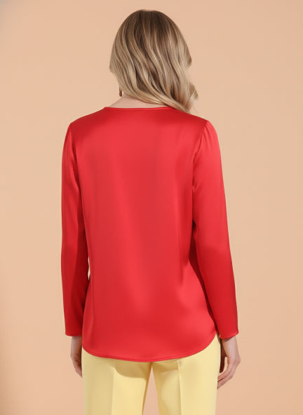 Summer Satin Red Mandarin Collar Button Tunic
