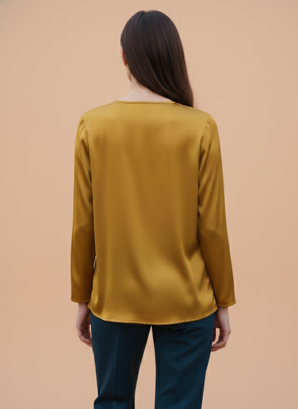 Premium Summer Satin Mettalic Gold Mandarin Collar Button Tunic
