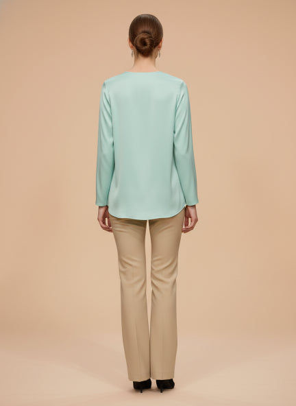 Summer Satin Mint Green Mandarin Collar Button Tunic