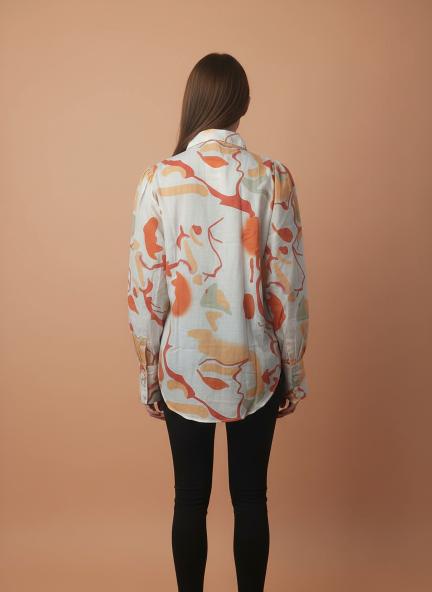 Cambric Digital Print Puff Sleeve Shirt