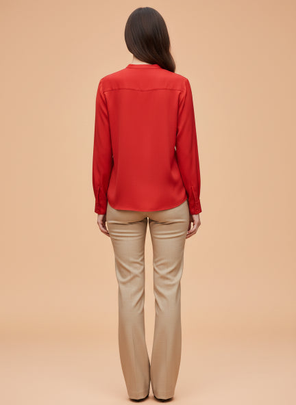 Summer Satin Red Front Pleated Tunic