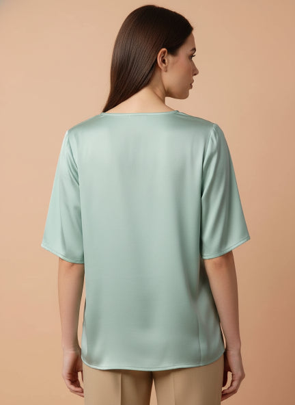 European Satin-Finish, V-Neck Top