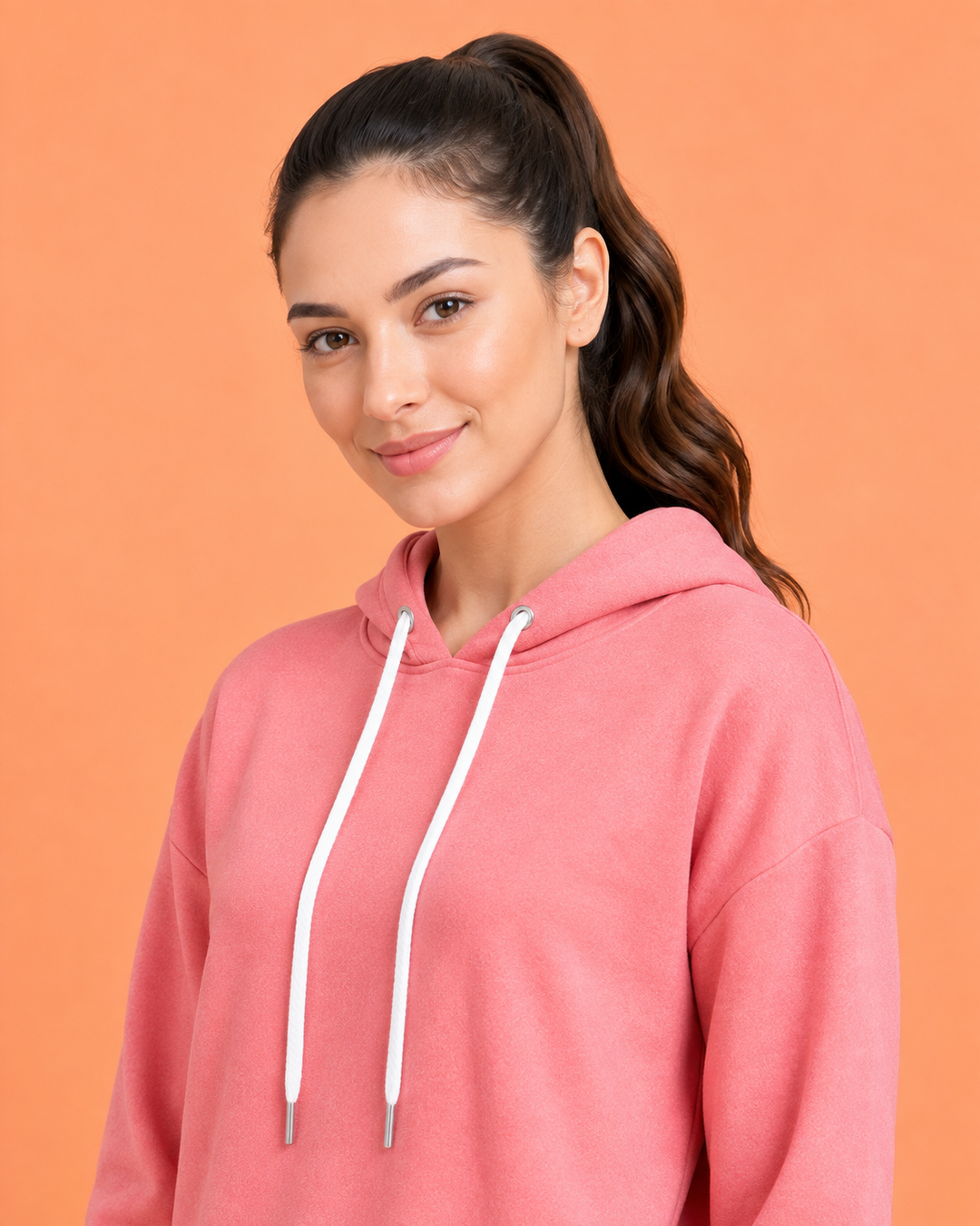 Amswan Women'S Pink Solid Full Sleeve Hoodie