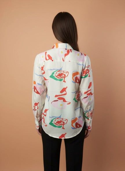 Premium American Crepe Multicolour Long Length Curved Hem Digital Print Shirt