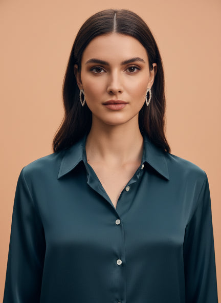 Modal Satin Shirt for Women  Deep Teal