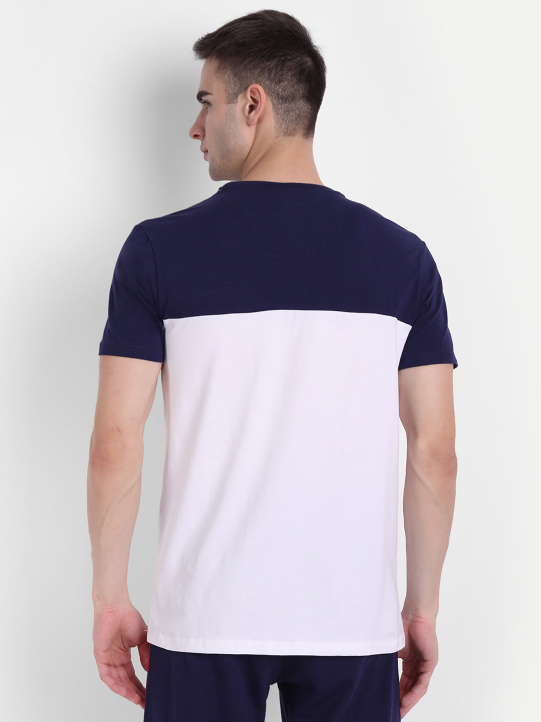 MENS PREMIUM COTTON LYCRA COLOURBLOCK PRINTED HALF SLEEVE CREW NECK T-SHIRTS