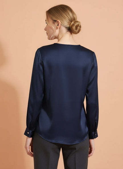 Summer Satin Navy Peter Pan Collar Top