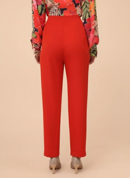 Banana Crepe Mars Red Skin Fit With Multi Pleated Trouser