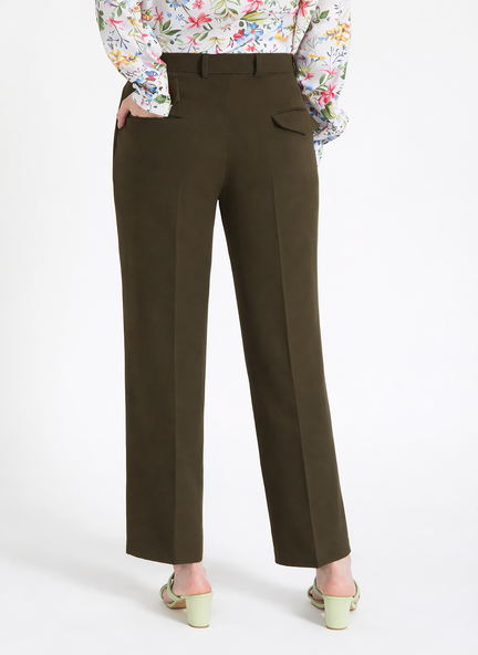 Banana Crepe Olive Straight Fit Flap Pocket Trouser