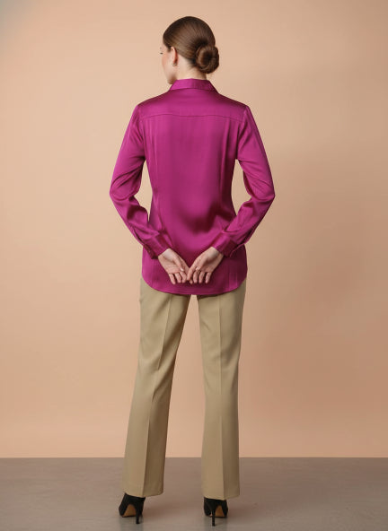 Summer Satin Magenta Front Pleated Tunic