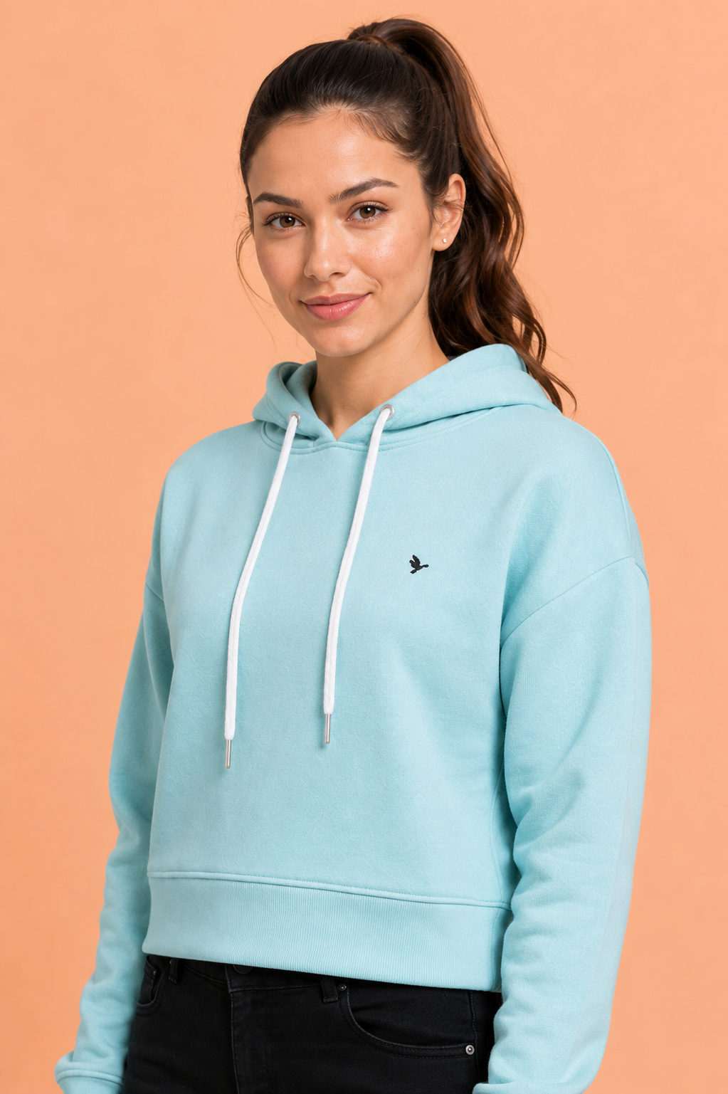 Amswan Women'S Aqua Solid Full Sleeve Hoodie